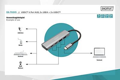 Digitus DA-70245 DA-70245 USB-hub 4 poorten USB-A USB 3.2 Gen2 10 GBit/s Met aluminium behuizing Donkergrijs