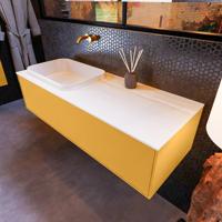 Badkamermeubelset Mondiaz Erin 120 cm met 1 Lade met RIDGE Wastafel Links Talc Zonder Kraangaten Greeploos Mat Ocher - thumbnail