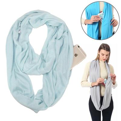 Vrouwen Solid winter Infinity Scarf Pocket lus rits zak sjaals (baby blauw)