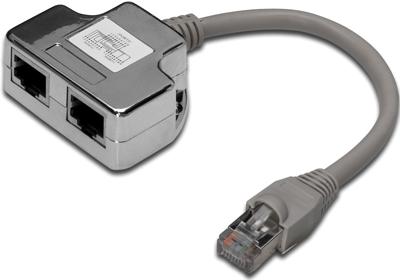 Digitus RJ45 Netwerk Adapter CAT 5, CAT 5e [1x RJ45-stekker - 2x RJ45-bus] 0.19 m Grijs
