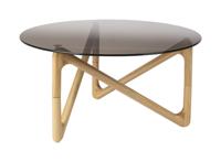 Dutchbone Ronde Salontafel 'Naia' Eikenhout en glas, 80cm, kleur Naturel - thumbnail