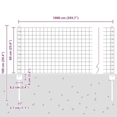 VidaXL Hek met paal zilver 0,6 x 10 m staal