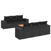 7-delige Loungeset met kussens poly rattan zwart - thumbnail
