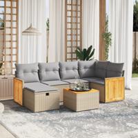6-delige Loungeset met kussens poly rattan gemengd beige - thumbnail