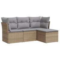 4-delige Loungeset met kussens poly rattan beige - thumbnail