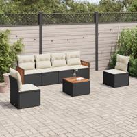 7-delige Loungeset met kussens poly rattan zwart - thumbnail