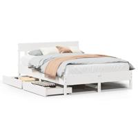 Bedframe zonder matras massief grenenhout wit 140x190 cm - thumbnail