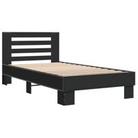 Bedframe bewerkt hout en metaal zwart 90x200 cm - thumbnail