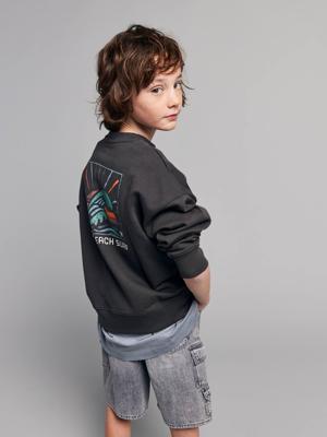 Sweater voor jongens met ronde oversized kraag antraciet