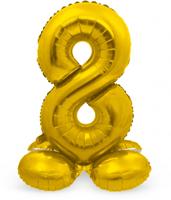 Goudkleurig Folieballon Cijfer 8 Op Standaard (72 cm) - thumbnail
