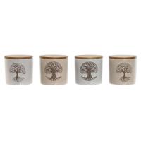 Suikerpot Home ESPRIT Wit Beige Bamboe Keramiek 9,5 x 9,5 x 9,5 cm (4 Stuks) - thumbnail