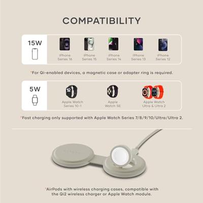 Satechi OntheGo 2-in-1 wireless oplader (15W) - Sand - thumbnail
