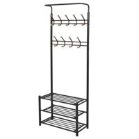 VidaXL Kledingrek met schoenenopberger 68x32x182,5 cm zwart - thumbnail