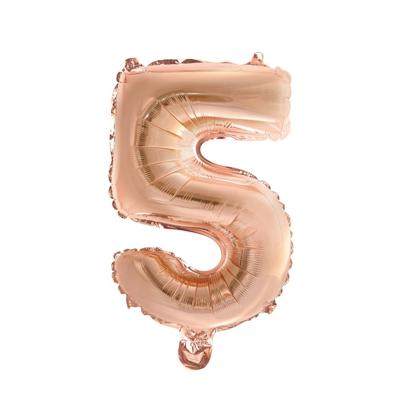 Folieballon Cijfer &apos;5&apos; Rose Goud 40cm met stokje