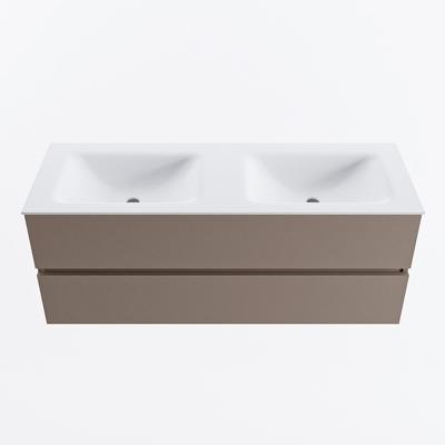 MONDIAZ VICA 130cm badmeubel onderkast Smoke 2 lades. Wastafel CLOUD dubbel zonder kraangat, kleur Talc.