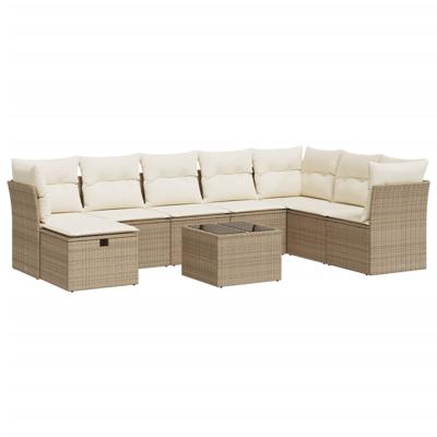 8-delige Loungeset met kussens poly rattan beige