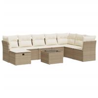 8-delige Loungeset met kussens poly rattan beige - thumbnail