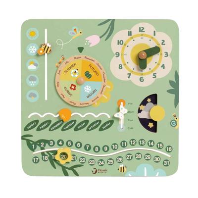 Classic World houten vintage kalender leerklok