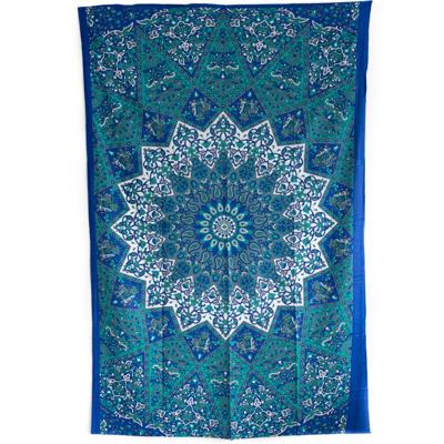 Authentiek Mandala Wandkleed Katoen Blauw/ Wit (215 x 135 cm)