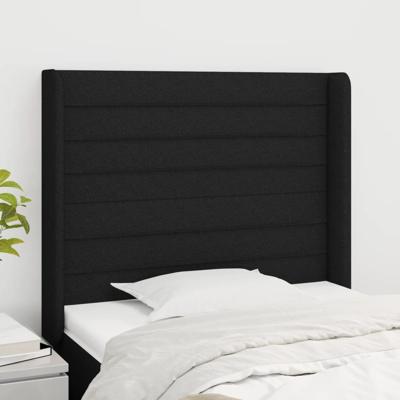 Hoofdbord met randen 93x16x118/128 cm stof zwart
