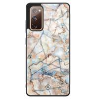 Samsung Galaxy S20 FE glazen hardcase - Marmer bruin blauw - thumbnail