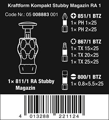 Wera kraftform kompakt stubby magazin ra 1, 6-delig dopsleutel (zwart/groen)
