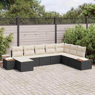 Tuinbankenset met kussen 8 pcs Zwart Poly riet