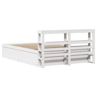 Bedframe met hoofdbord massief grenenhout wit 140x200 cm - thumbnail