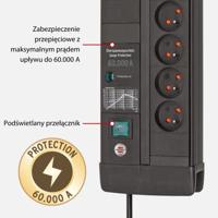 Brennenstuhl Premium-Line 60.000A Extension Lead With Surge Protection 8-Way Duo Black 3M H05Vv-F 3G1.5 *Be* - 1256004698 - thumbnail