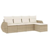 5-delige Loungeset met kussens poly rattan beige - thumbnail