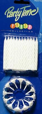 Taartkaarsjes 24 Stuks + Houders Wit 12 Stuks