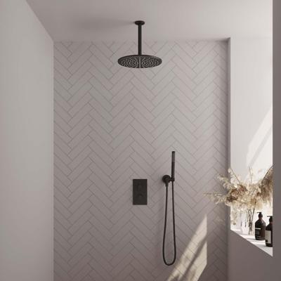 Brauer Black Edition Thermostatische Regendoucheset Inbouw - Hoofddouche 30 cm - 3 Weg - Handdouche Staaf - Doucheslang - Wandaansluitbocht - Mat Zwart