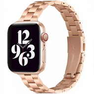 By Qubix - Stalen slim fit schakelband - Rosé goud - Compatible met Apple watch 44mm / 45mm / 46mm / 49mm - Compatible Apple watch bandjes