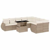 10-delige Loungeset met kussens poly rattan beige - thumbnail
