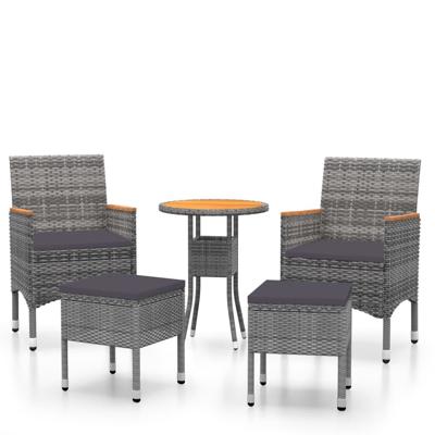 5-delige Loungeset poly rattan grijs - thumbnail