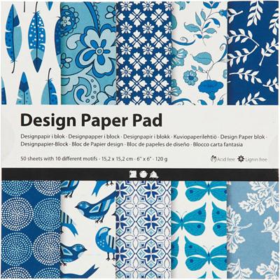 Creativ Company Design papierblok, vel 15,2x15,2 cm, 120 gr, blauw, 50 vel/ 1 doos
