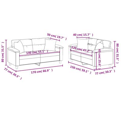 3-delige Loungeset met kussens kunstleer grijs - thumbnail