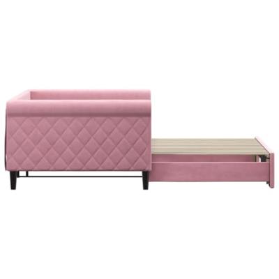 Slaapbank met onderschuifbed 100x200 cm fluweel roze