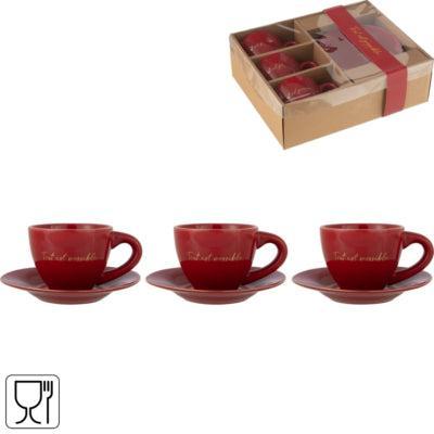 J-Line kop en schoteltje tout est possible porselein rood 200 ml 3 stuks | 4 stuks