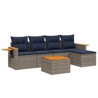 6-delige Loungeset met kussens poly rattan grijs - thumbnail