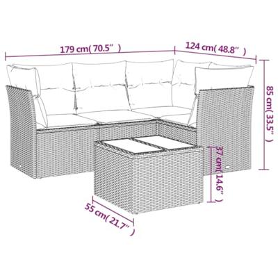 5-delige Loungeset met kussens poly rattan beige