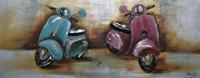 Schilderij - Handgeschilderd - Retro scooters 150x60cm - thumbnail