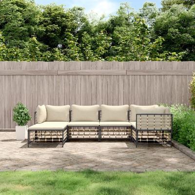 6-delige Loungeset met kussens poly rattan antracietkleurig