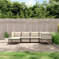 6-delige Loungeset met kussens poly rattan antracietkleurig - thumbnail