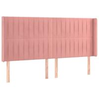 Hoofdbord met randen 163x16x118/128 cm fluweel roze - thumbnail