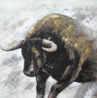 Schilderij - Handgeschilderd - Stier 100x100cm - thumbnail