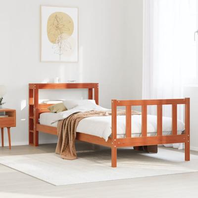 Bedframe met hoofdbord massief grenenhout wasbruin 160x200 cm - thumbnail
