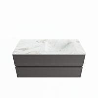 MONDIAZ VICA-DLUX 110cm badmeubel onderkast Dark grey 2 lades. Inbouw wastafel CLOUD rechts 1 kraangat, kleur Frappe. - thumbnail