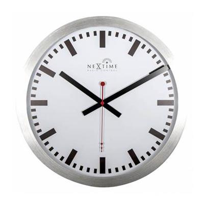 NeXtime NE-3999STRC Wandklok Dia. 35 Cm, Aluminium, Wit, &apos;Station&apos; Radio Controlled (DCF)