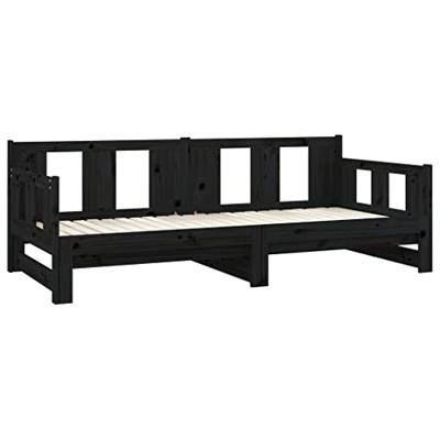 Slaapbank uitschuifbaar massief grenenhout zwart 2x(90x190) cm - thumbnail